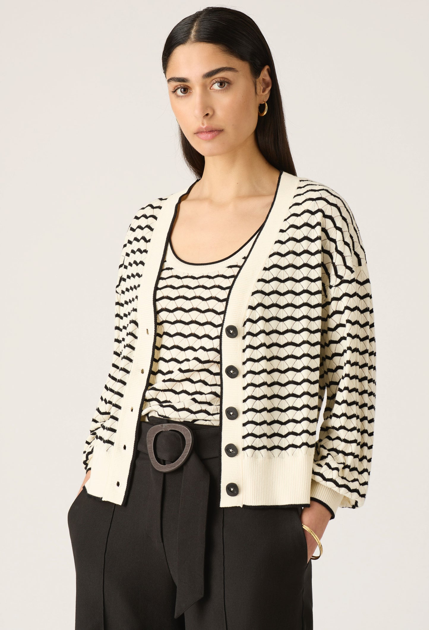 Mos the Label - Elara Knit Cardigan - Black White Stripe