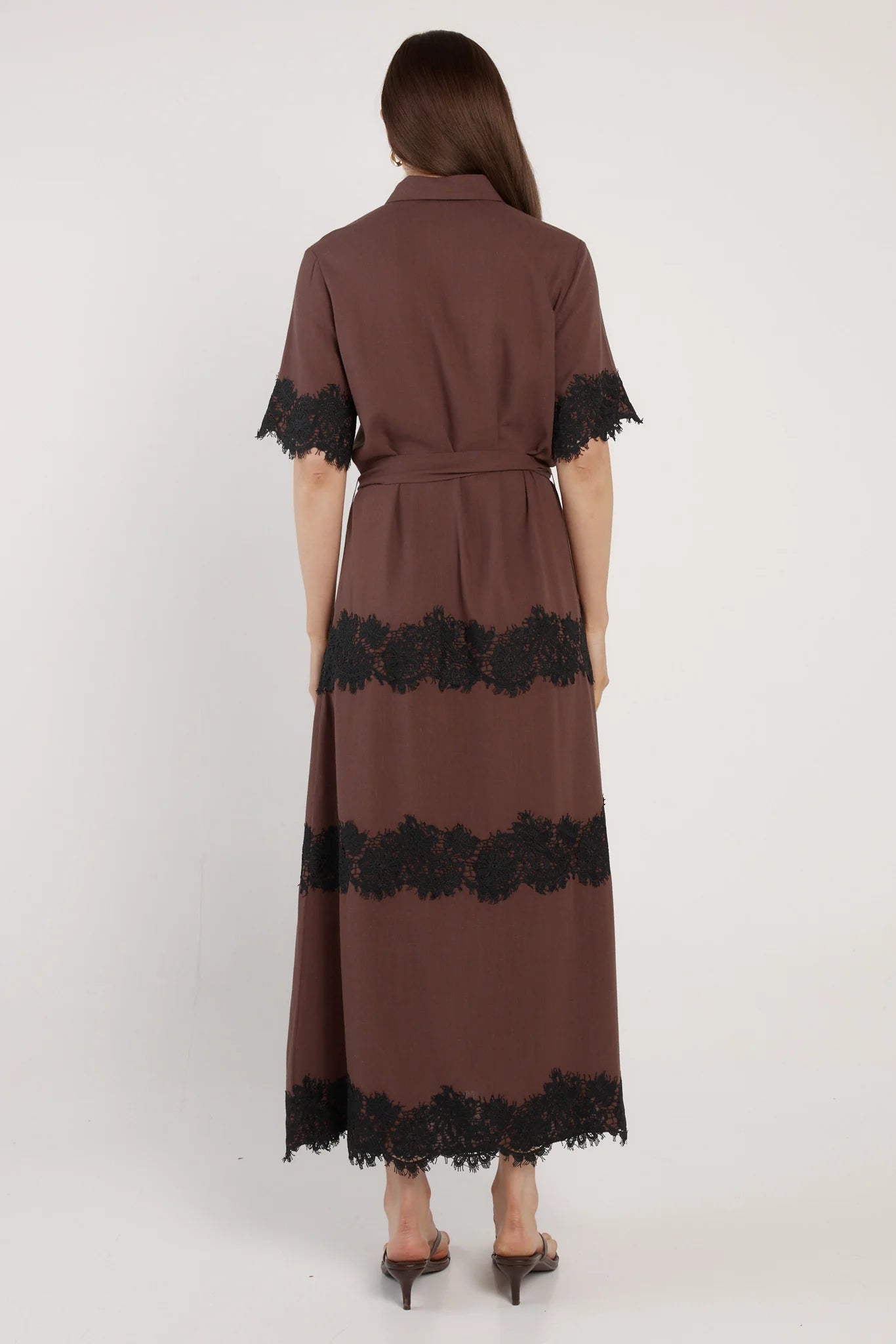 Fate & Becker - Cyra Linen Lace Dress - Chocolate