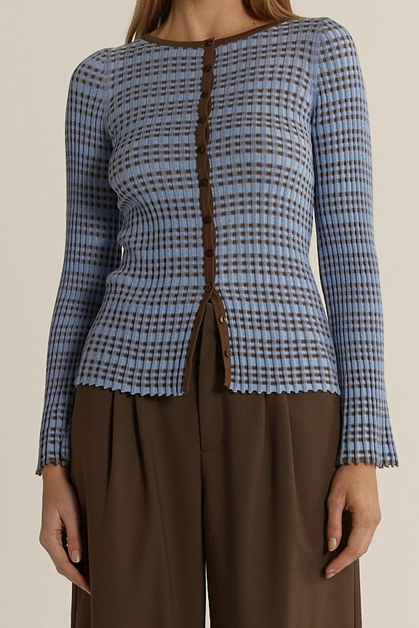 Fate & Becker - Nesta Check Knit Top - Blue/Chocolate