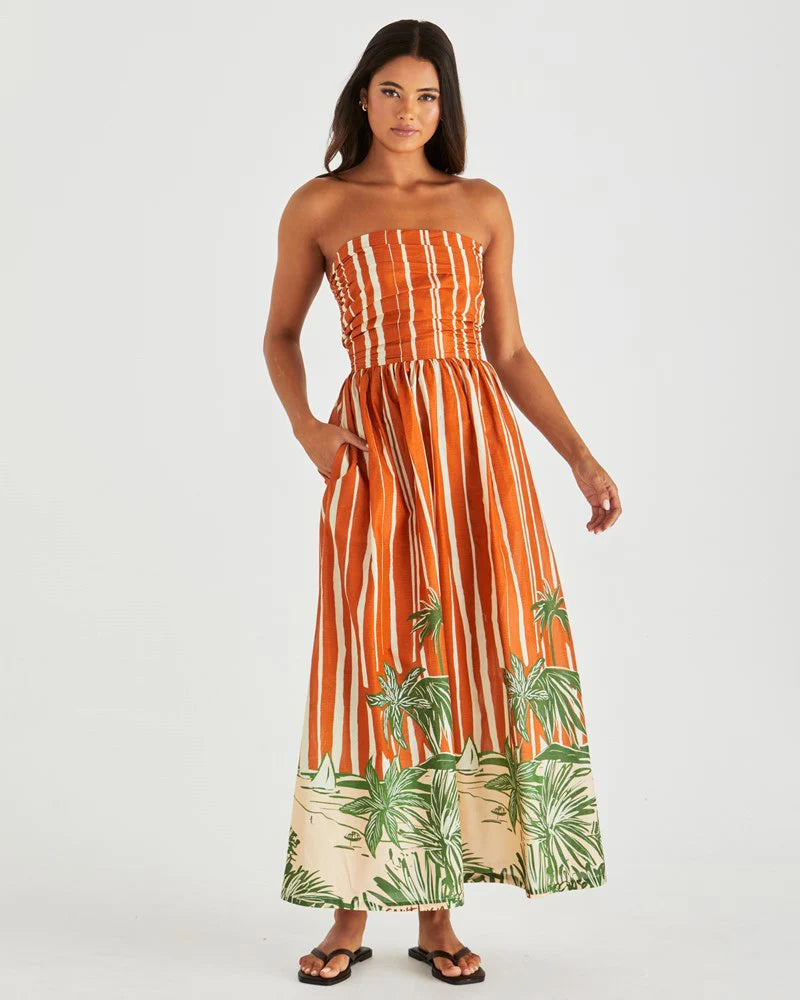 Sass - Mina Strapless Dress - Palm Stripe