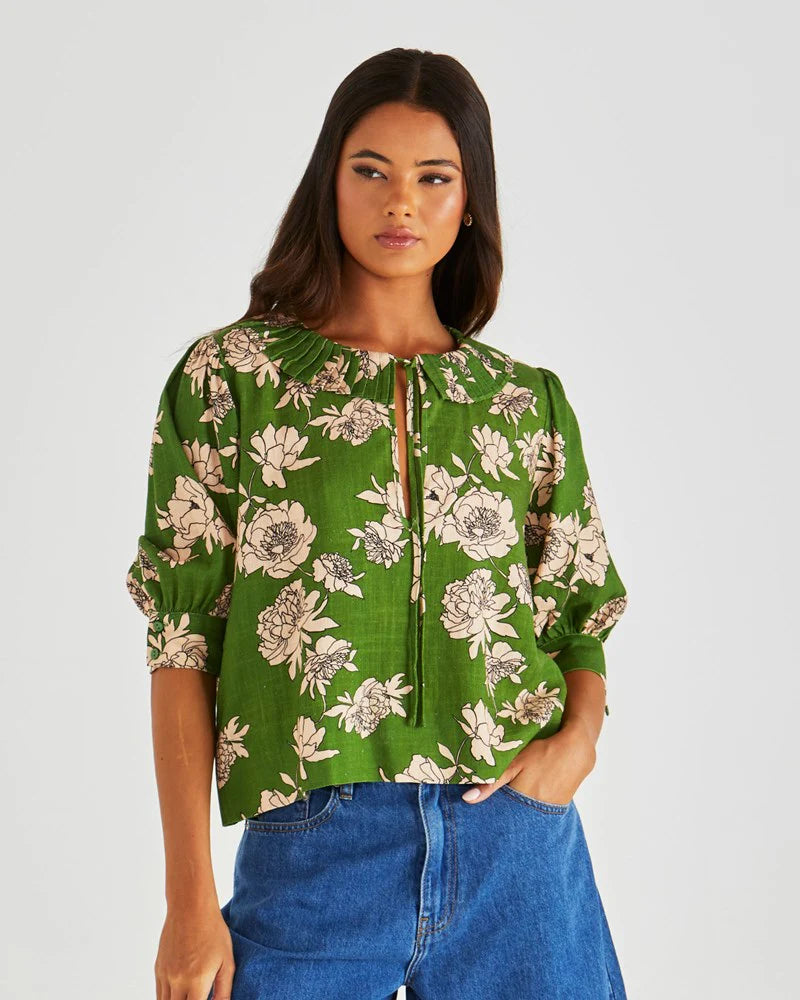 Sass - Antonia Pleated Blouse - Moonflower