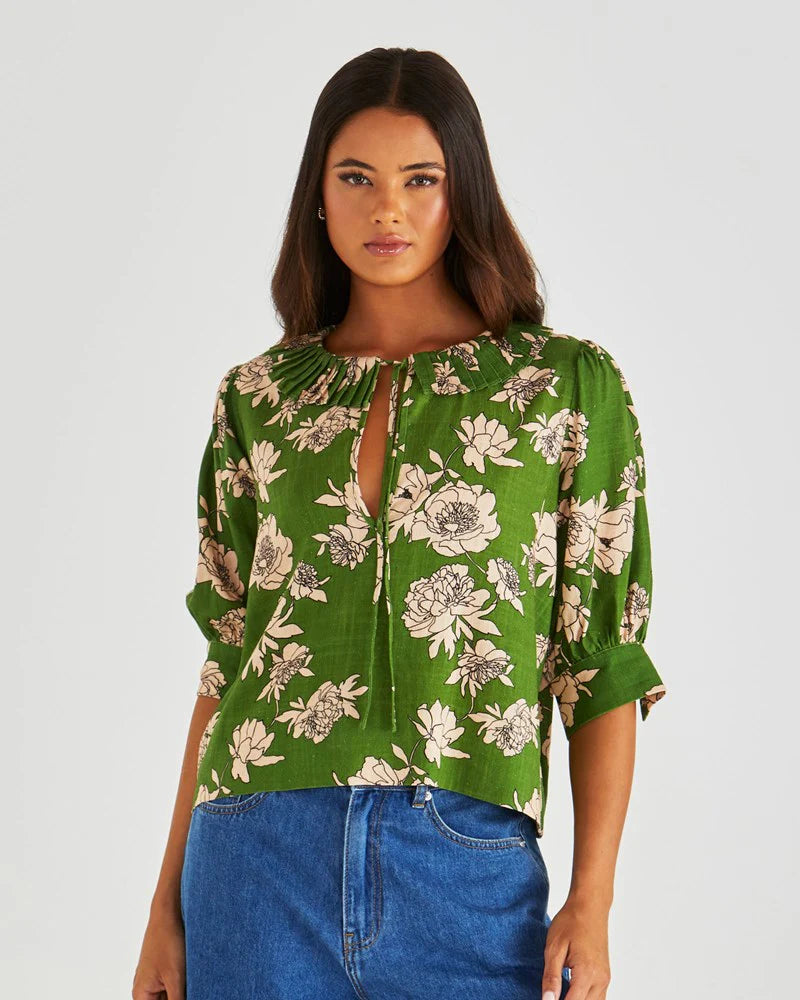 Sass - Antonia Pleated Blouse - Moonflower