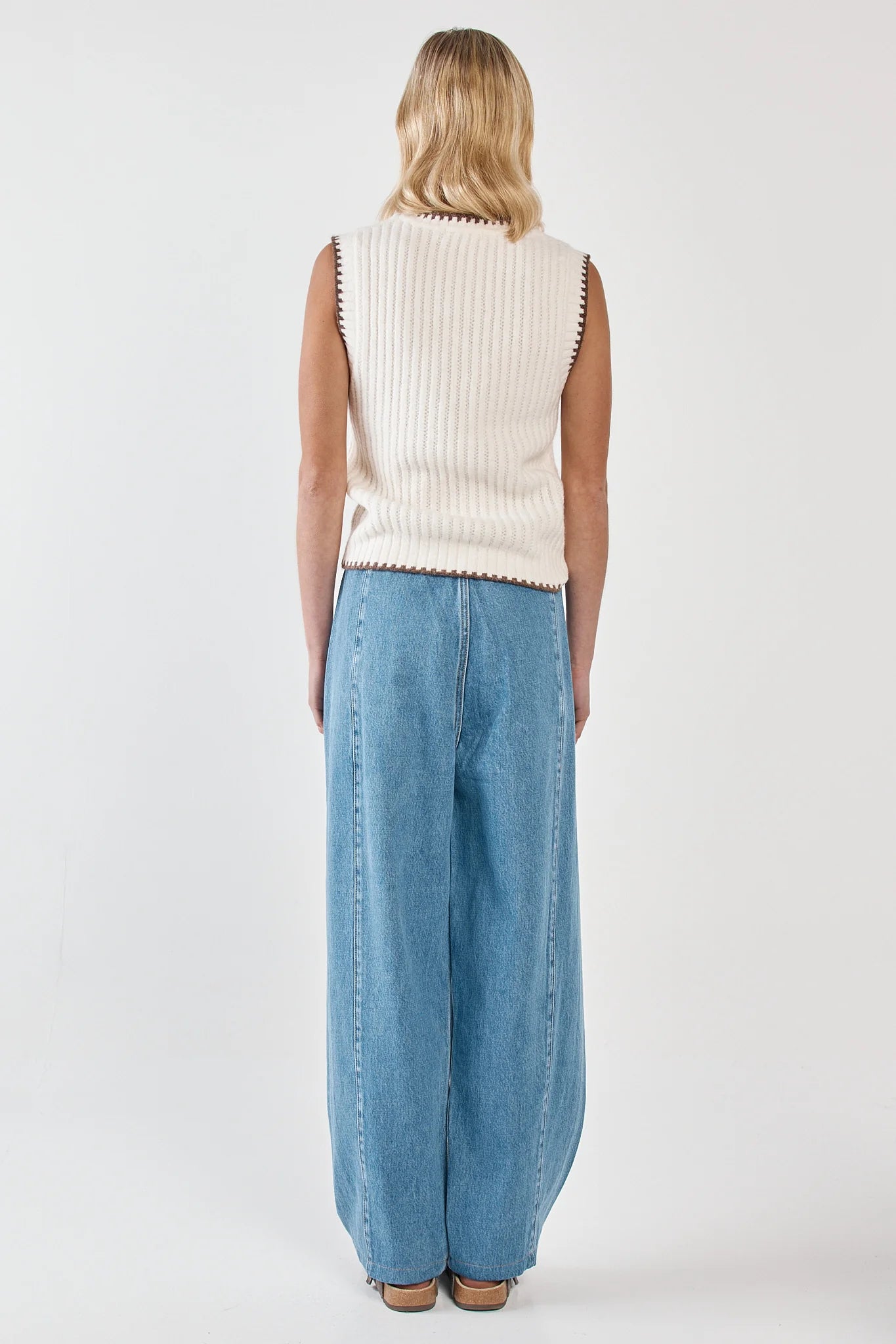 Sass Clothing - Tonia Knit Vest - Cream/Mushroom