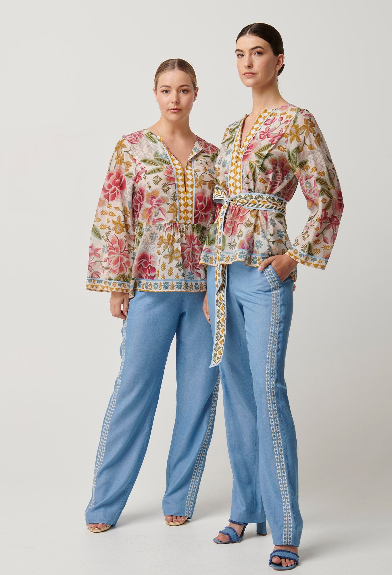 Once Was - Ophelia Tencel Embroidered Pant - Cornflower