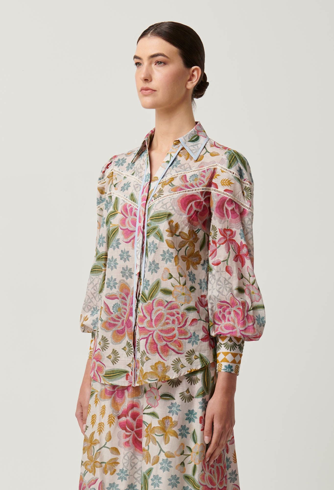 Once Was - Wren Lace Cotton Slub Shirt - Azalea Fields