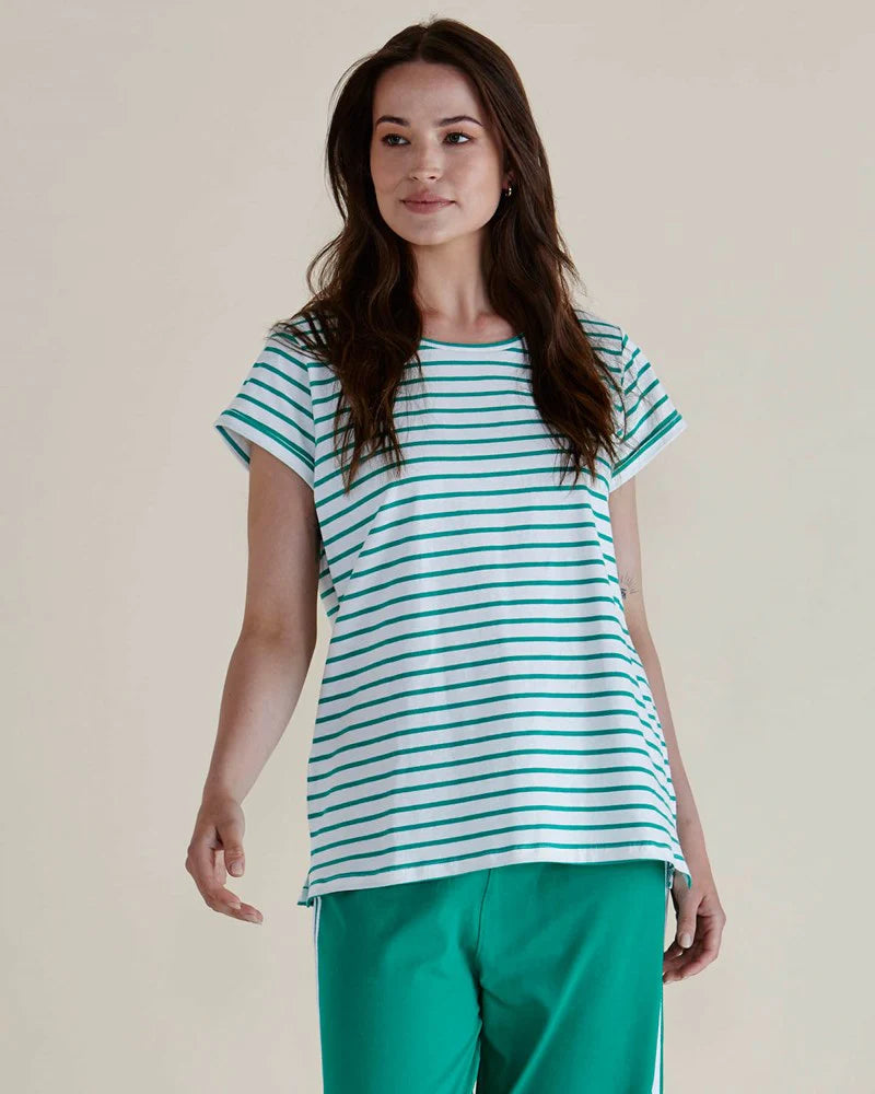Caia Crew Tee - Green Stripe
