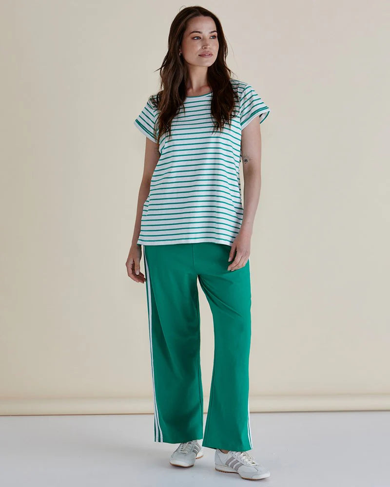 Caia Crew Tee - Green Stripe