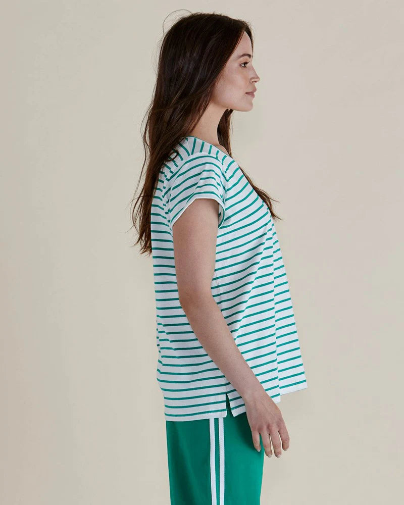 Caia Crew Tee - Green Stripe