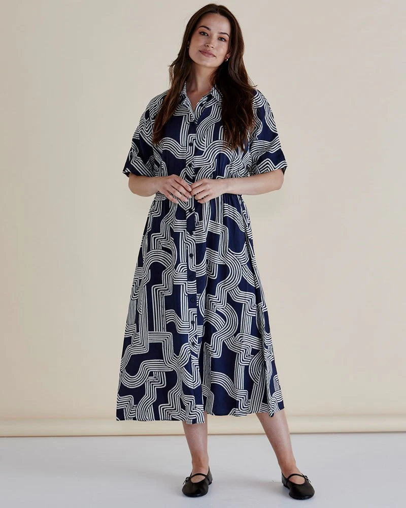 Skye Dress - Navy Geo