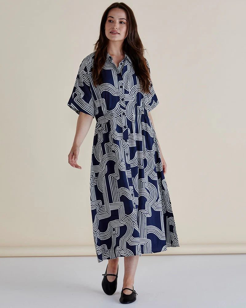 Skye Dress - Navy Geo
