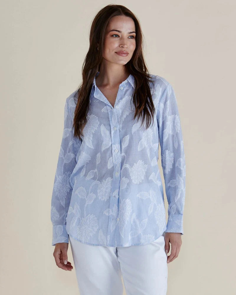 Lace Stripe Shirt - Lace Floral