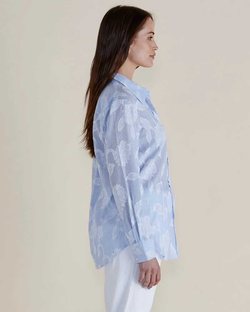 Lace Stripe Shirt - Lace Floral