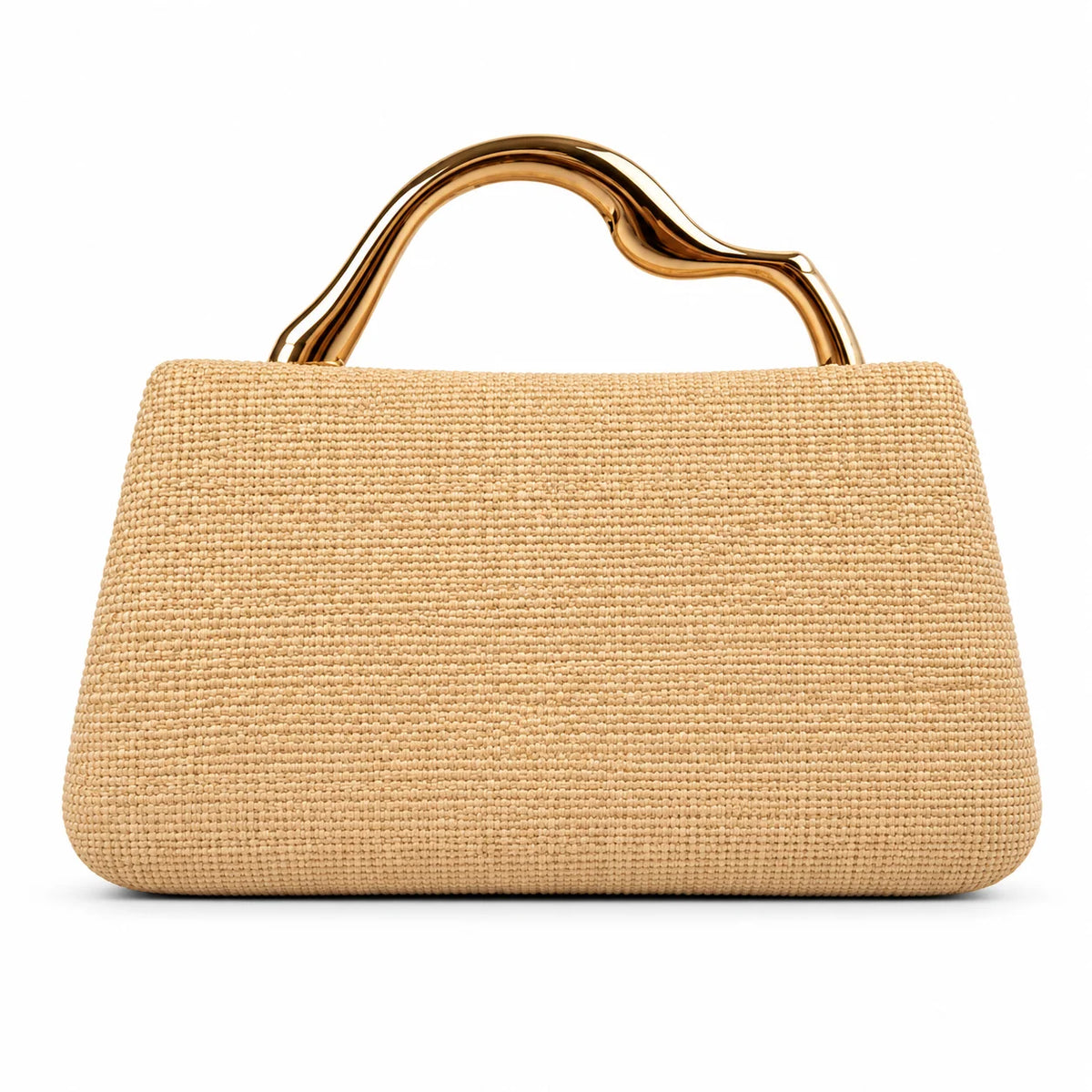 Raffia Clutch with Gold Top Handle