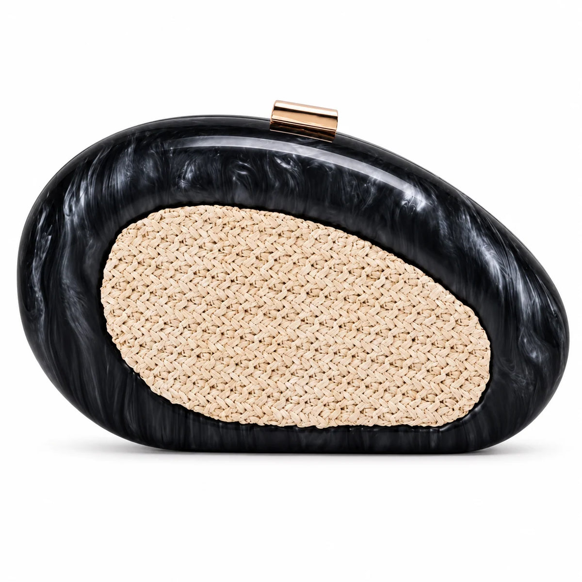 Bella Acrylic Clutch with Raffia Centre - Black