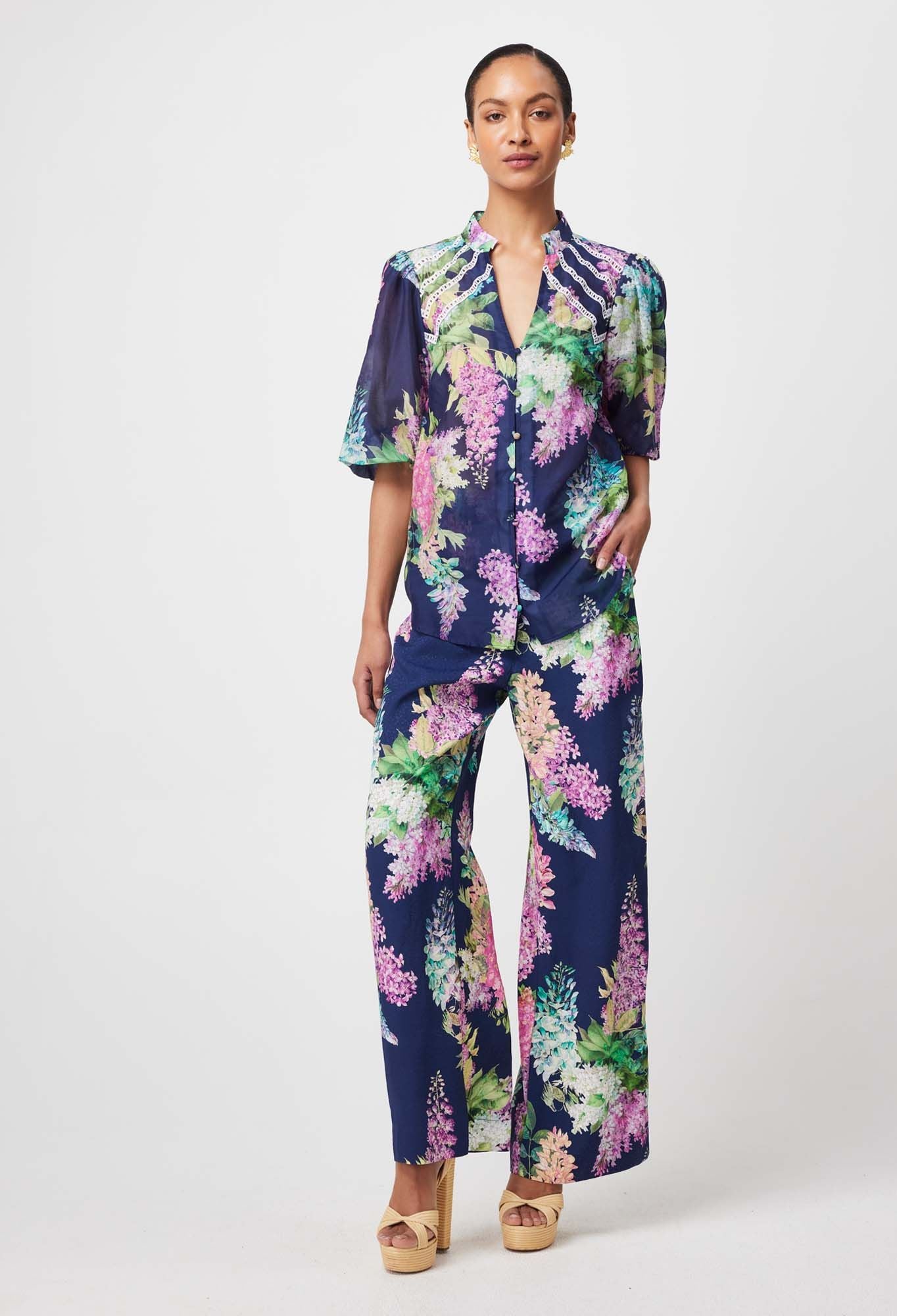 Once Was - Bahia Cotton Silk Skirt - Navy Wisteria
