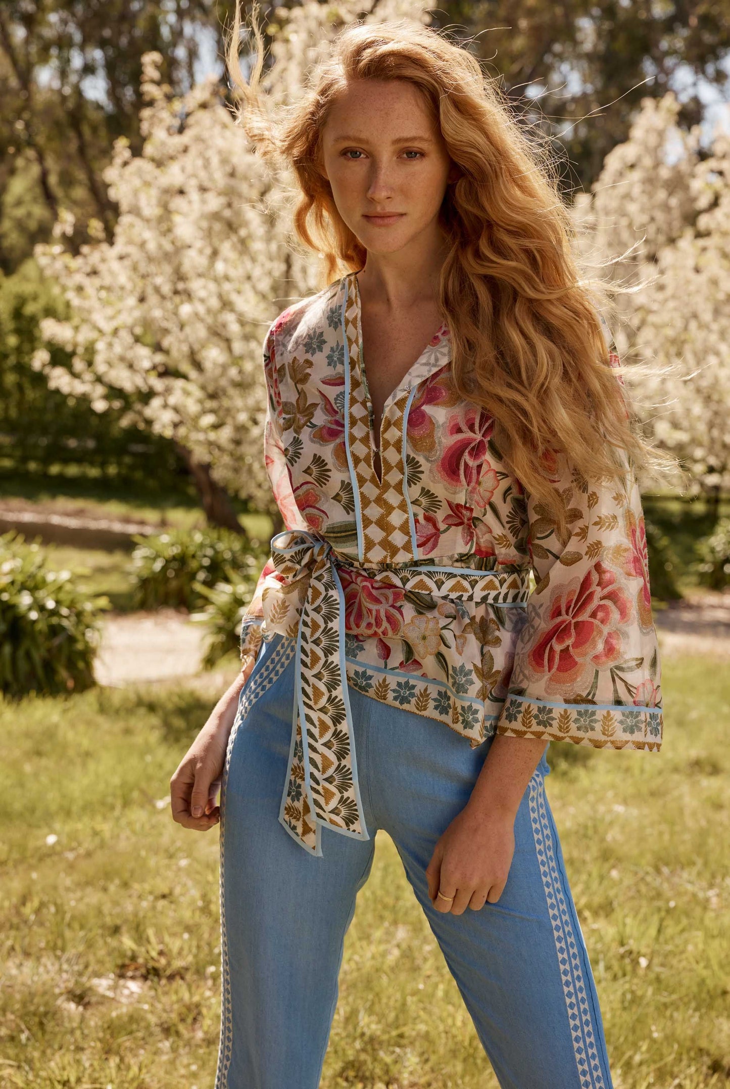 Once Was - Emery Cotton Silk Kaftan Tie Top - Azalea Fields