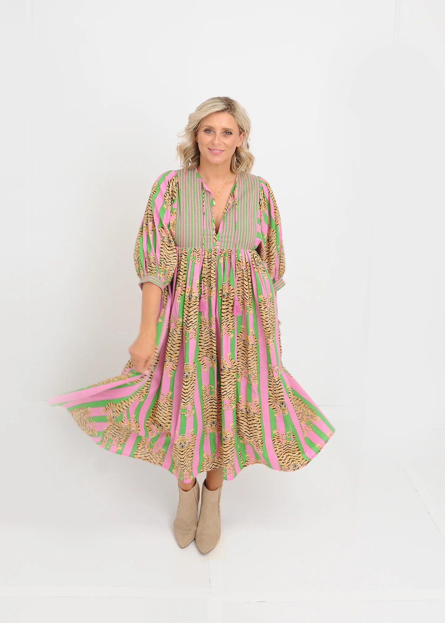 Tiger Print Dress - Pink Green