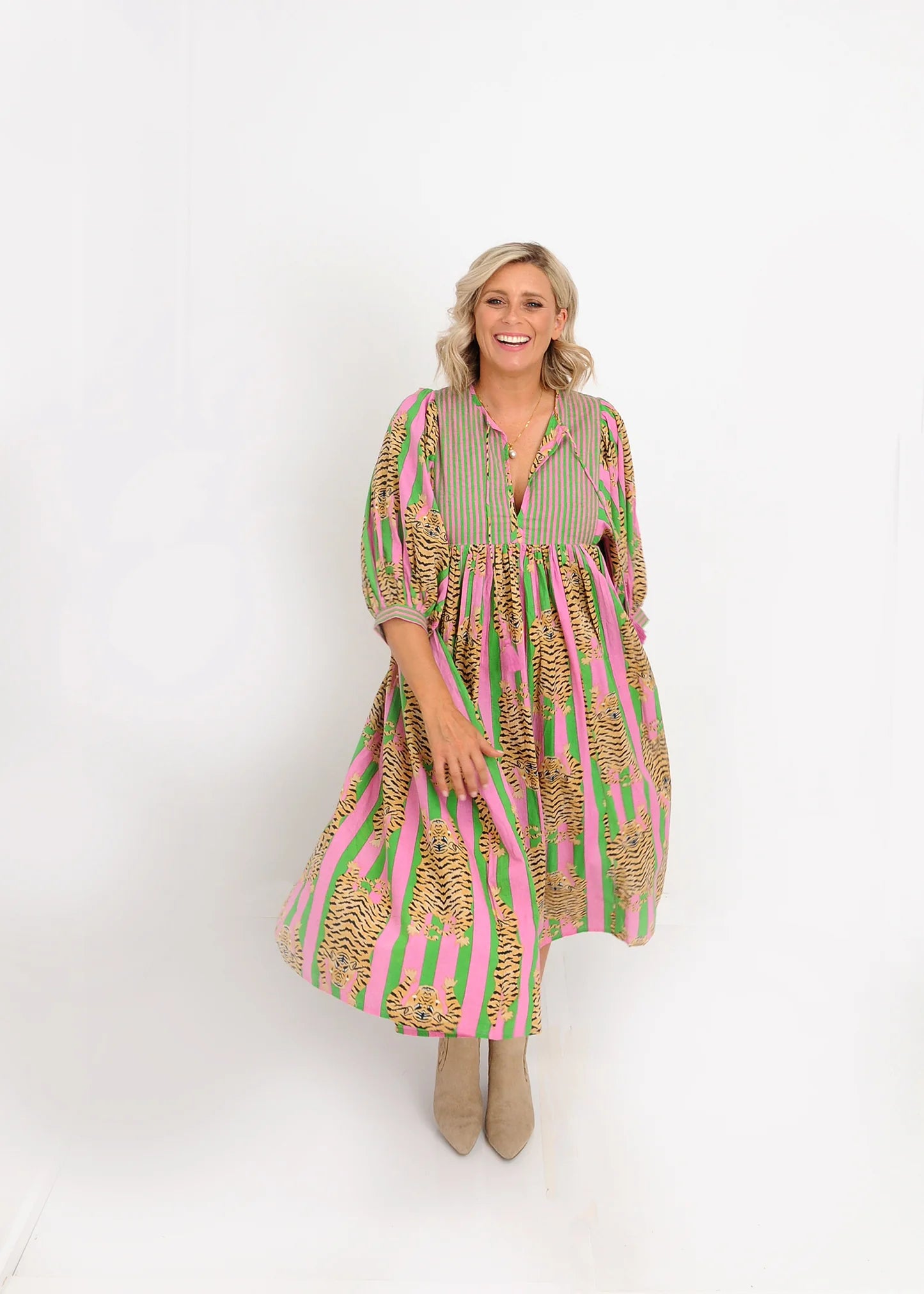 Tiger Print Dress - Pink Green