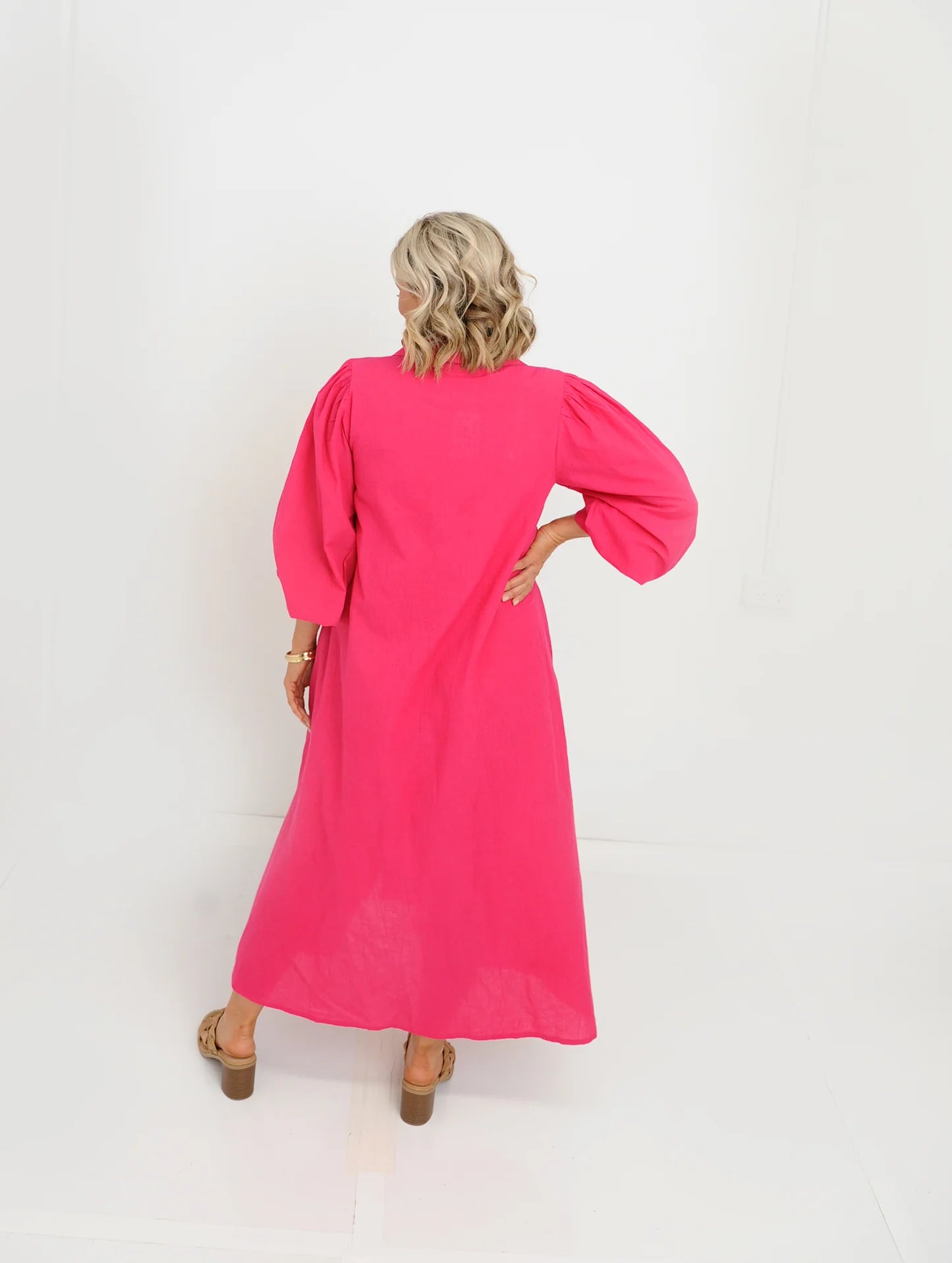 Palm Midi Dress - Pink Orange Palm