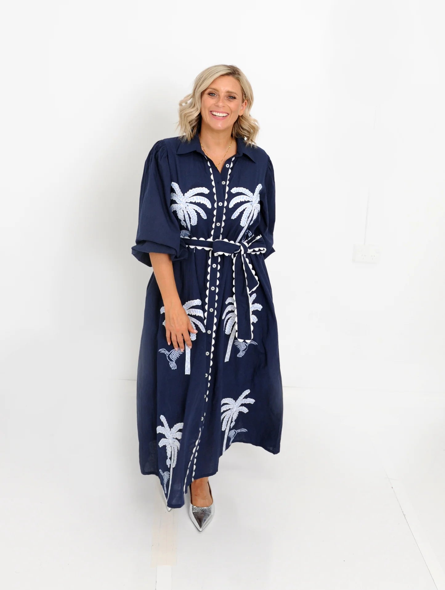 Palm Dress - Navy White Palm