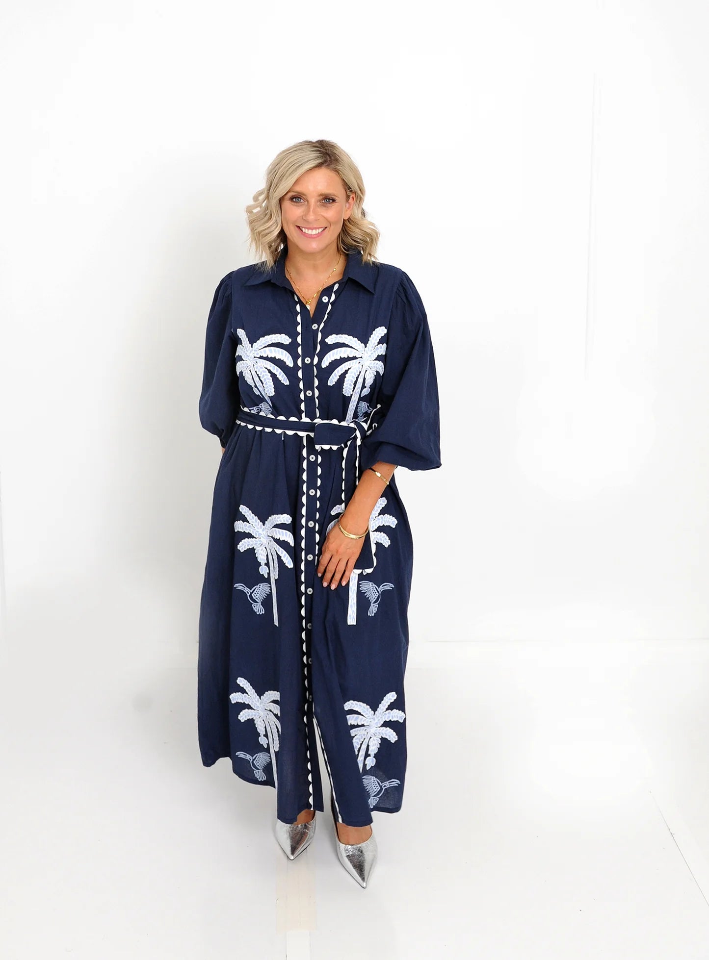 Palm Dress - Navy White Palm