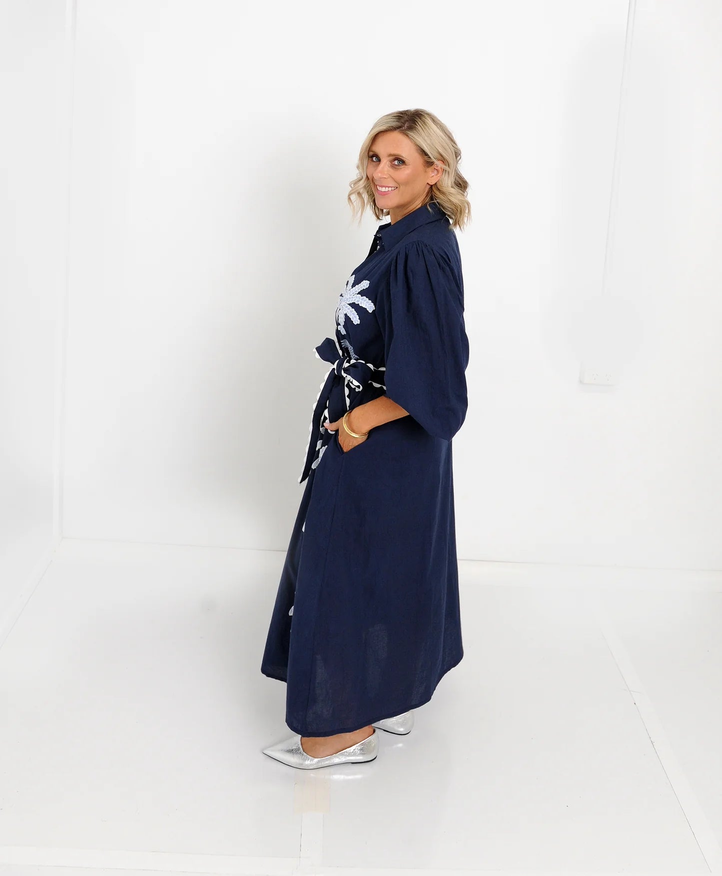 Palm Dress - Navy White Palm