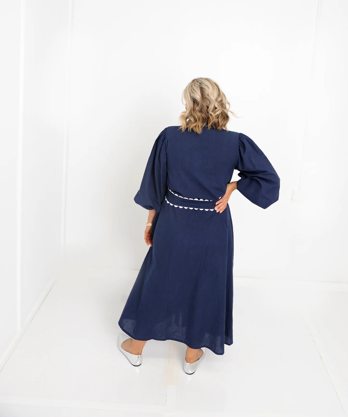 Palm Dress - Navy White Palm