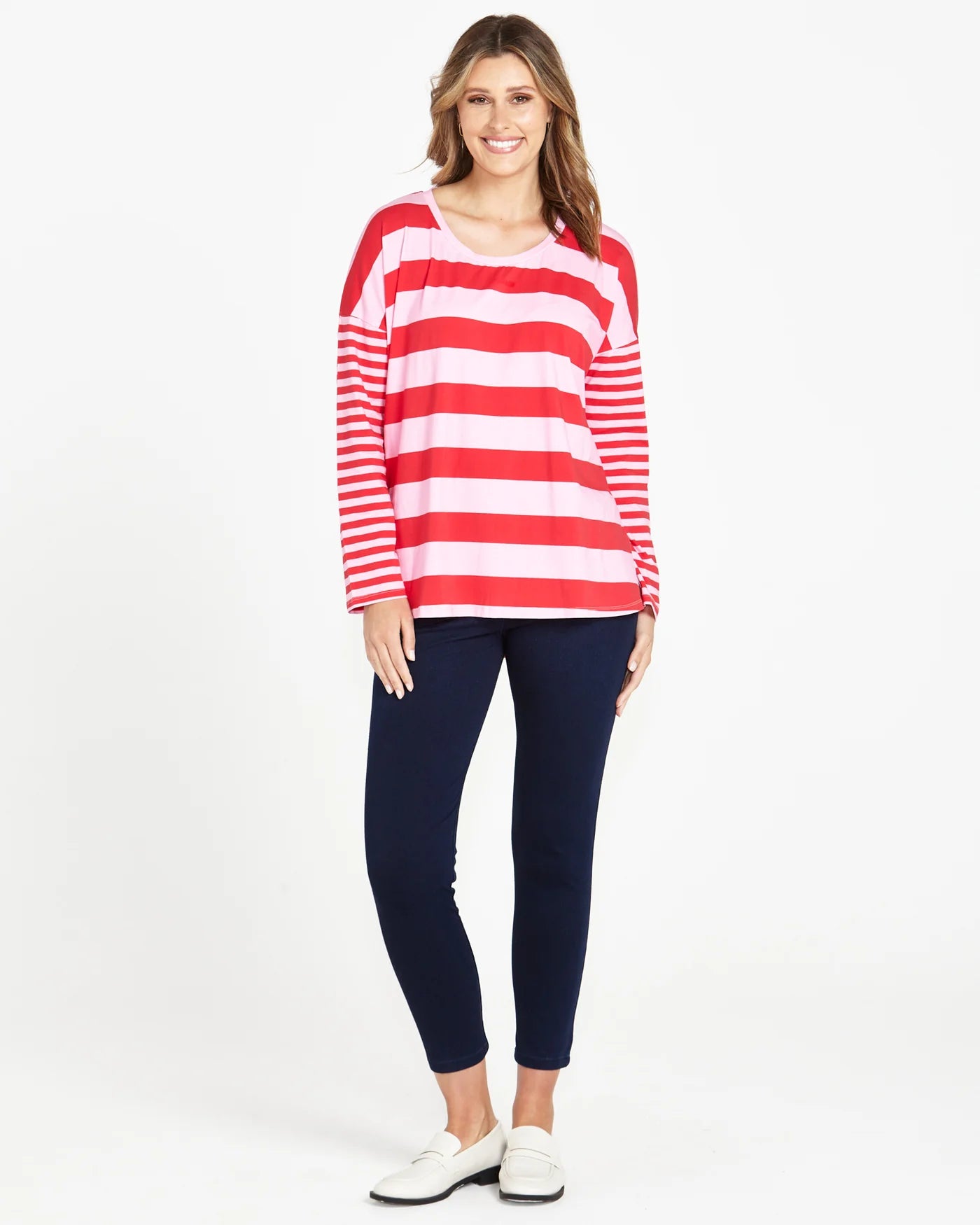 Betty Basics - Betty Boxy Tee - Pink/Red Stripe