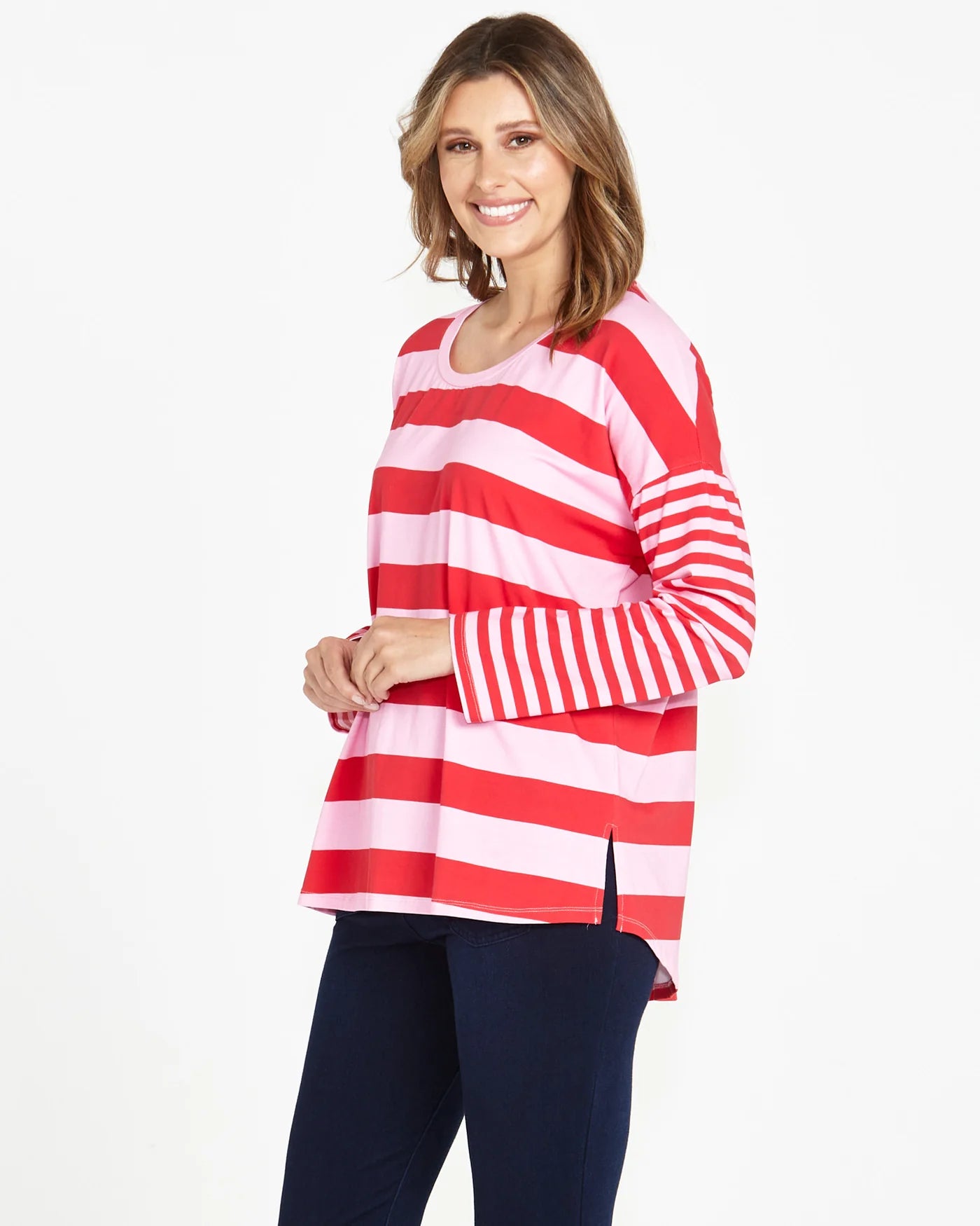 Betty Basics - Betty Boxy Tee - Pink/Red Stripe