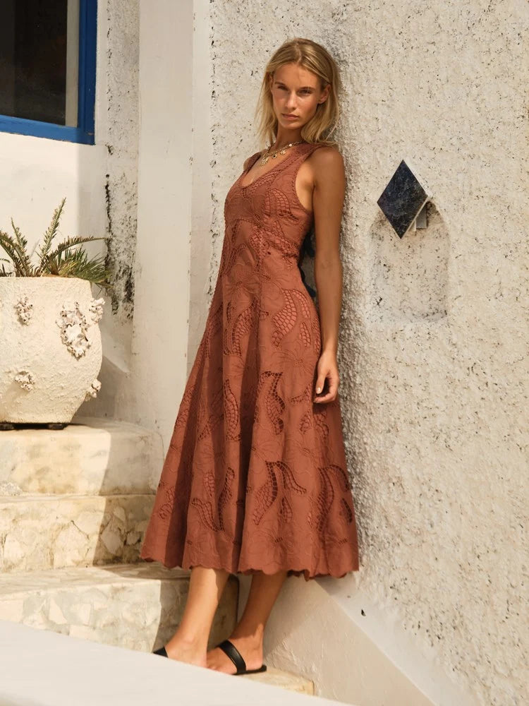 Fate & Becker - Alessia Lace Midi Dress - Red Clay