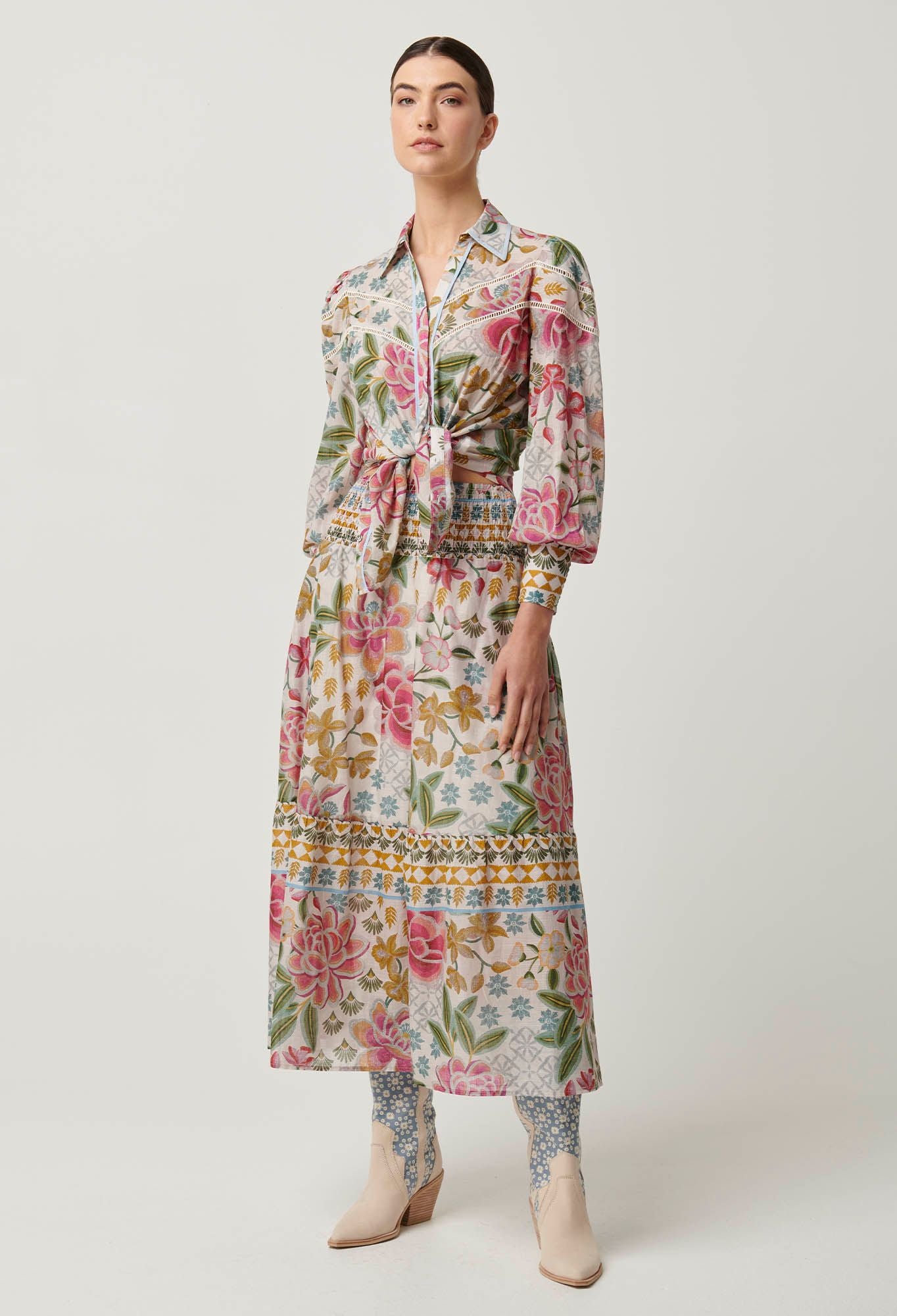 Once Was - Wren Lace Cotton Slub Shirt - Azalea Fields