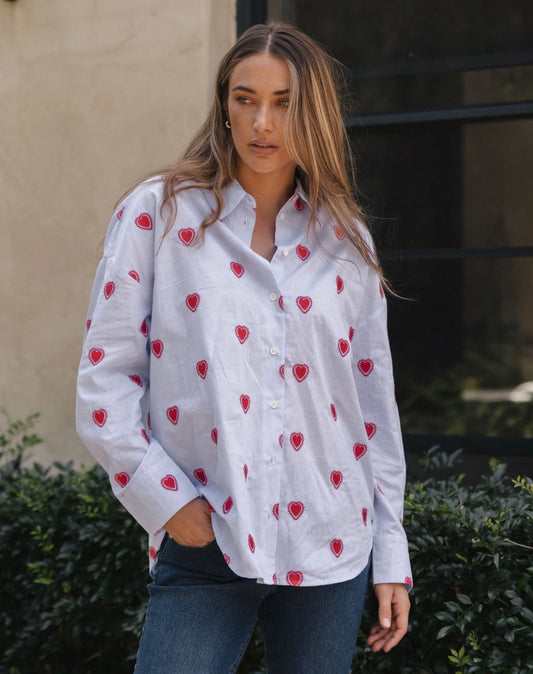 Betty Basics - Sage Shirt - Blue Heart Stripe