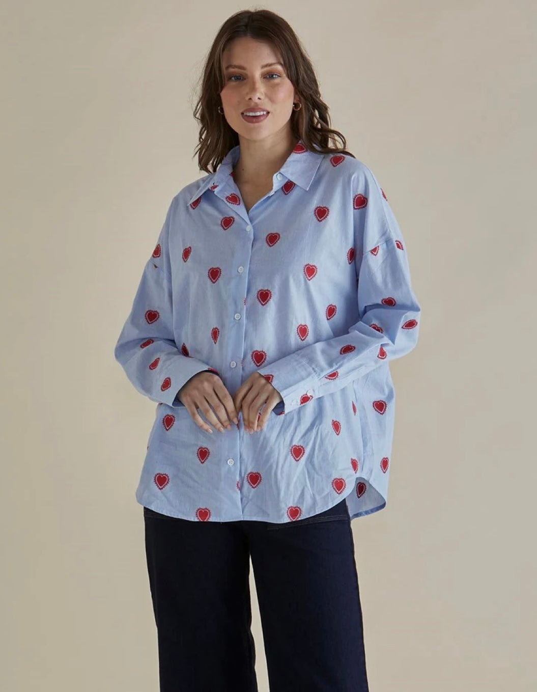 Betty Basics - Sage Shirt - Blue Heart Stripe