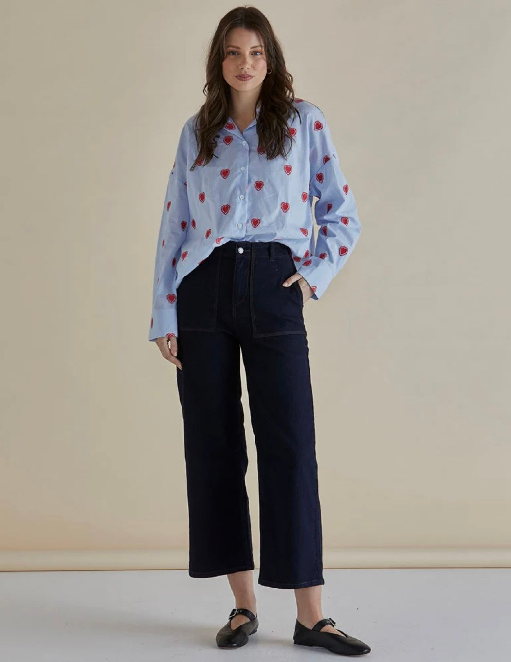 Betty Basics - Sage Shirt - Blue Heart Stripe