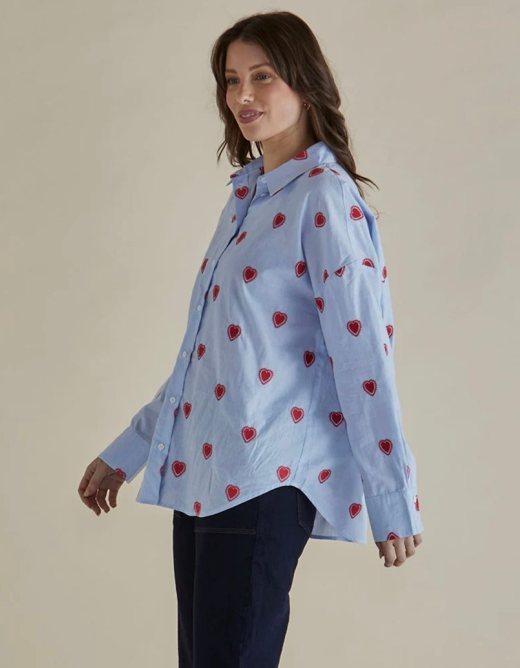 Betty Basics - Sage Shirt - Blue Heart Stripe