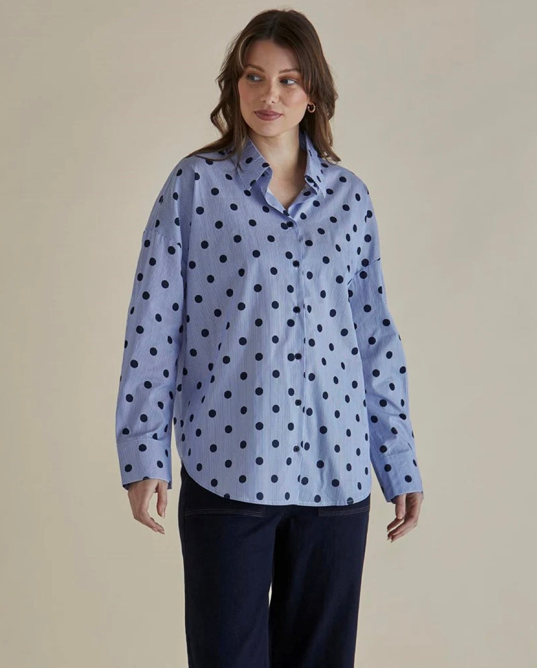 Betty Basics - Sage Shirt - Polka Dot Stripe
