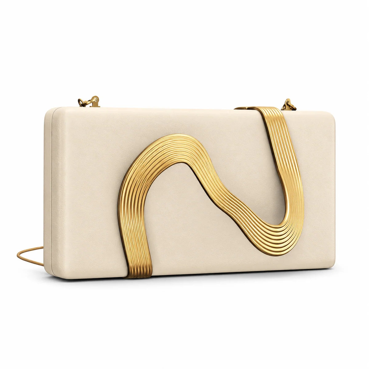 Wave PU Leather Clutch with Gold Front Hand Detail - White
