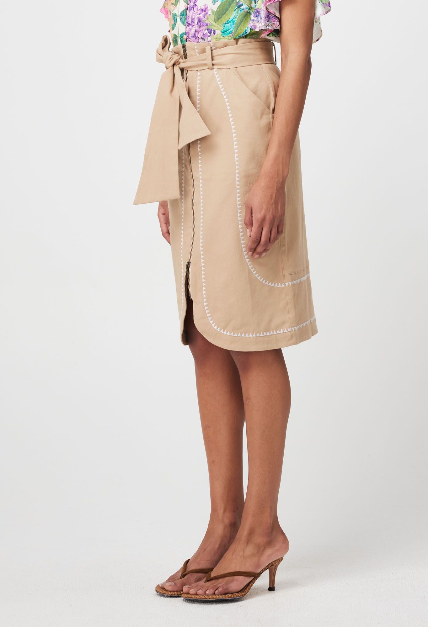 Once Was - Delray Embroidered Stretch Cotton Skirt - Sand
