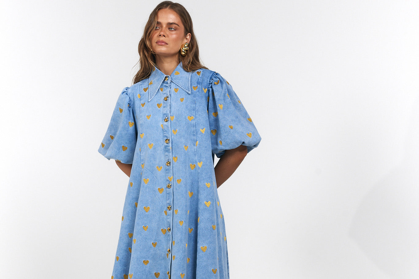 La Bohème Girls - Peyton Midi Dress - Denim Hearts