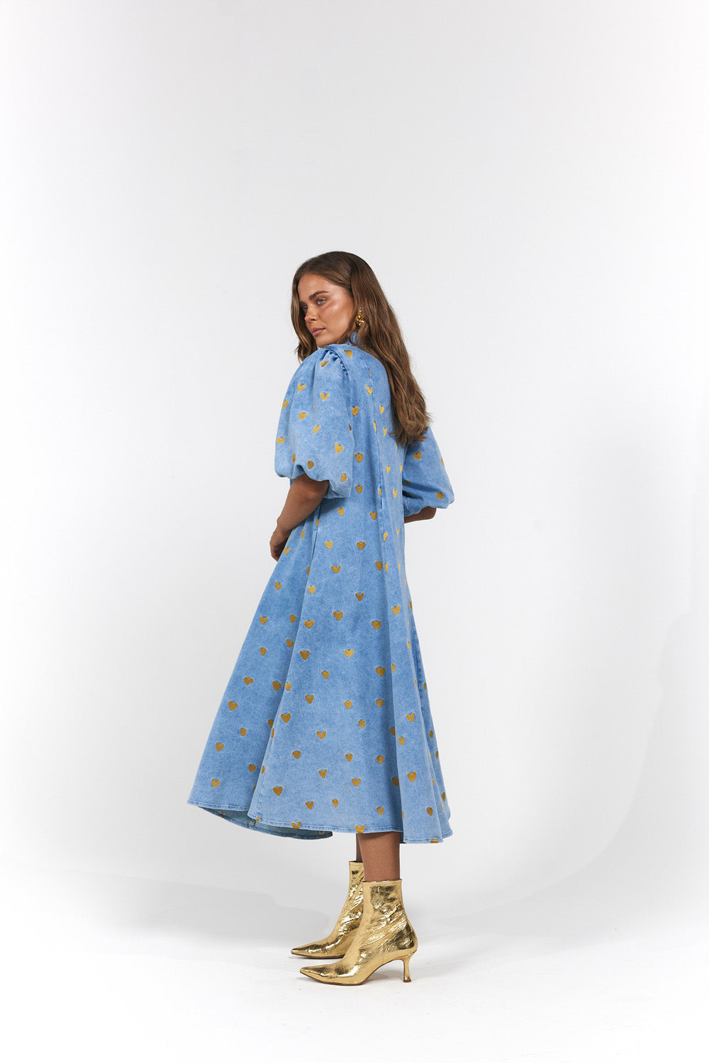 La Bohème Girls - Peyton Midi Dress - Denim Hearts