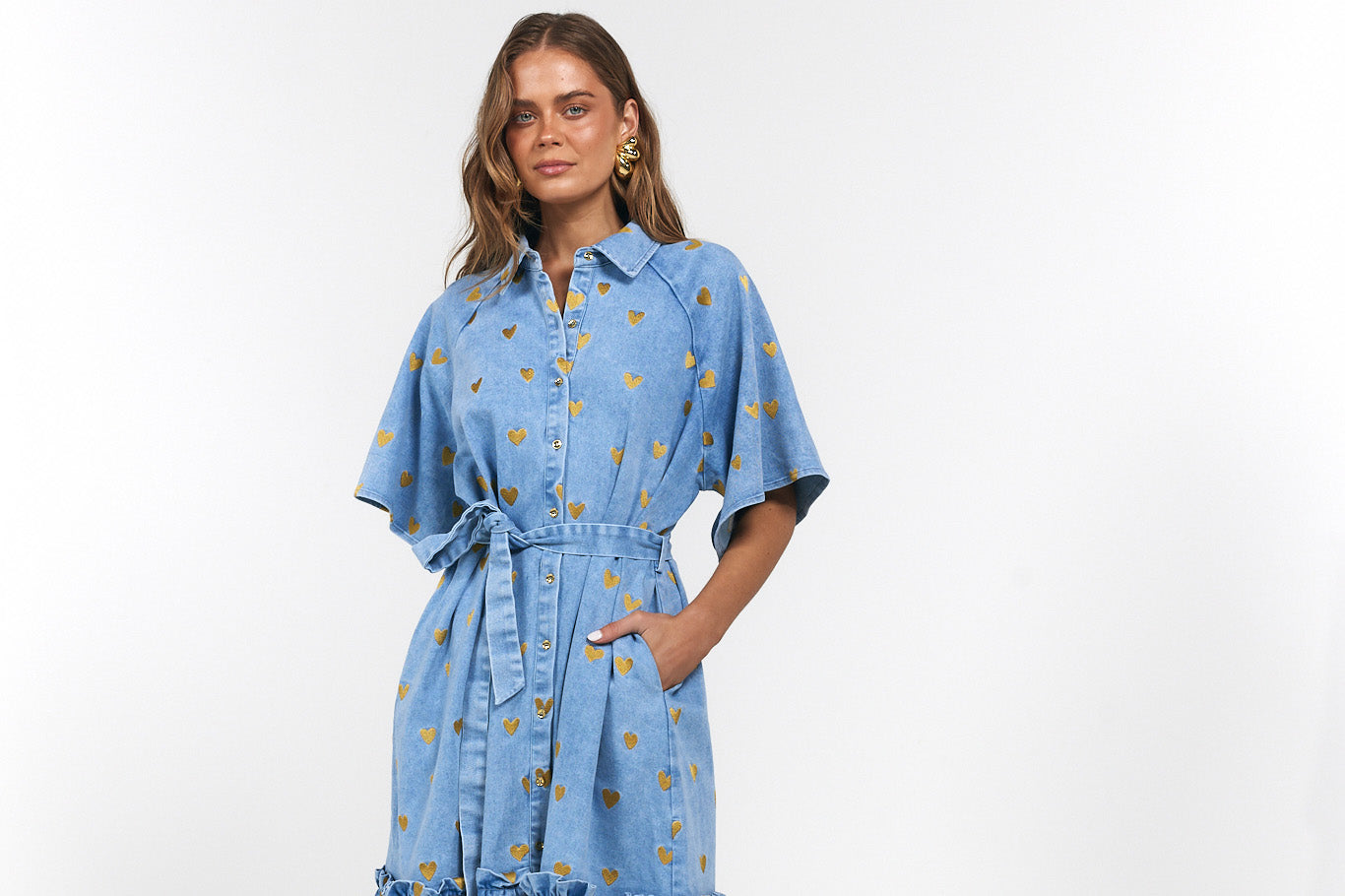 La Bohème Girls - Moxie Midi Dress - Denim Hearts