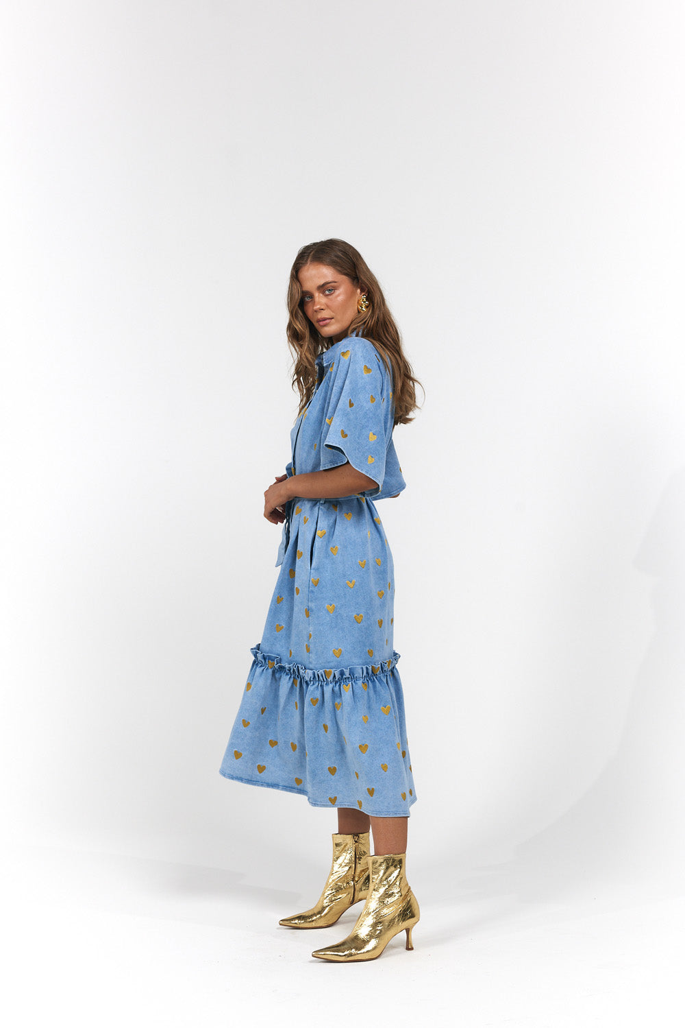 La Bohème Girls - Moxie Midi Dress - Denim Hearts