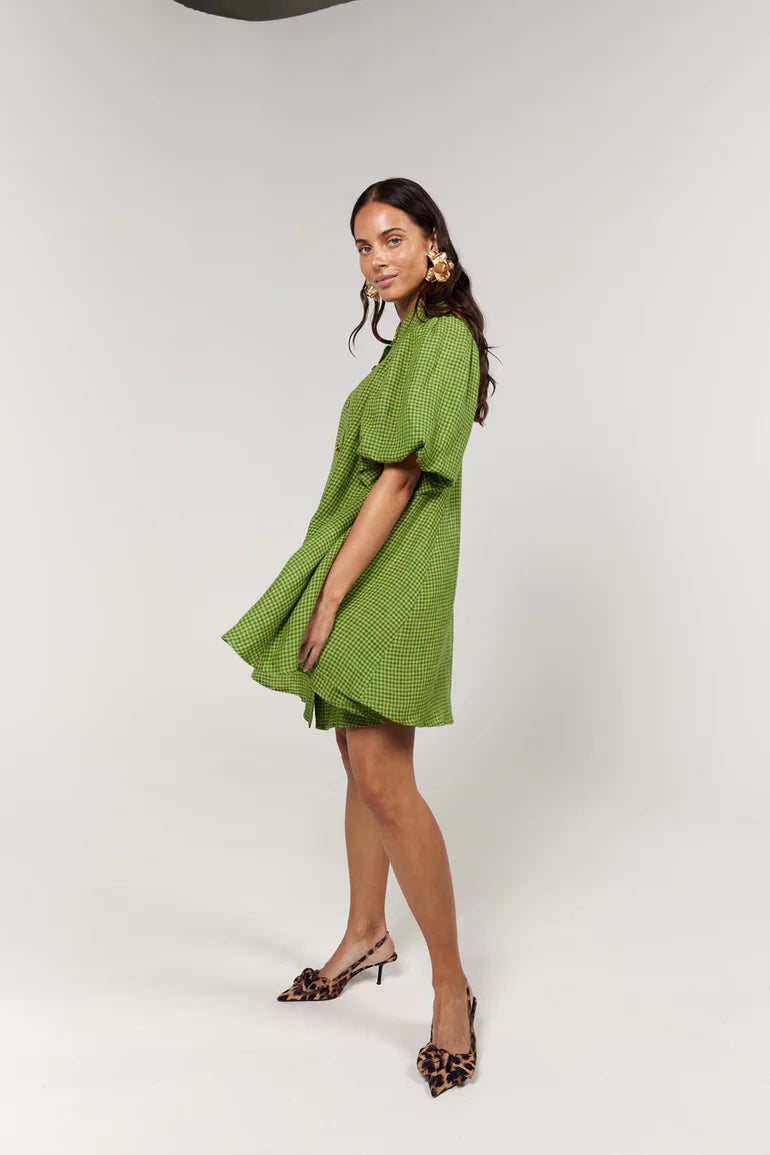 La Bohème Girls - Peyton Mini Dress - Green Gingham