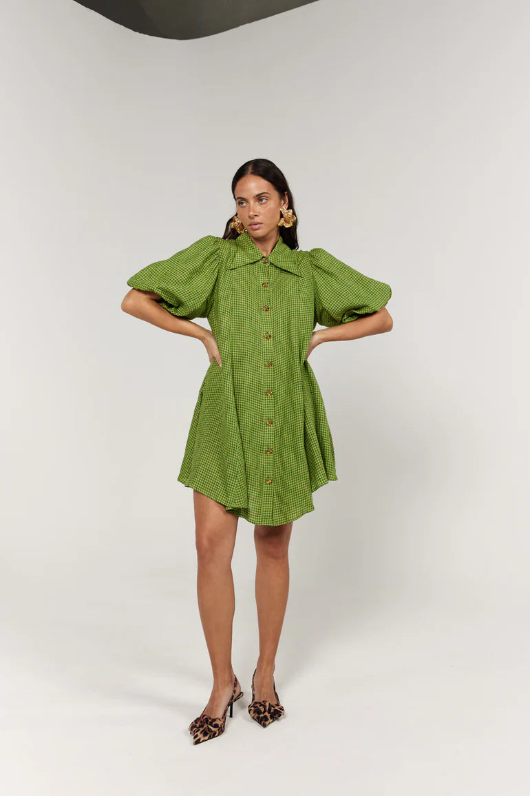 La Bohème Girls - Peyton Mini Dress - Green Gingham