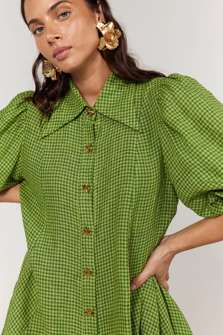 La Bohème Girls - Peyton Mini Dress - Green Gingham