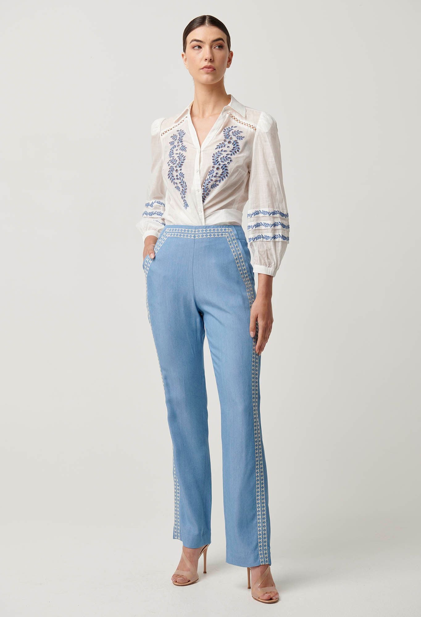 Once Was - Fleurine Embroidered Cotton Slub Shirt - Milk