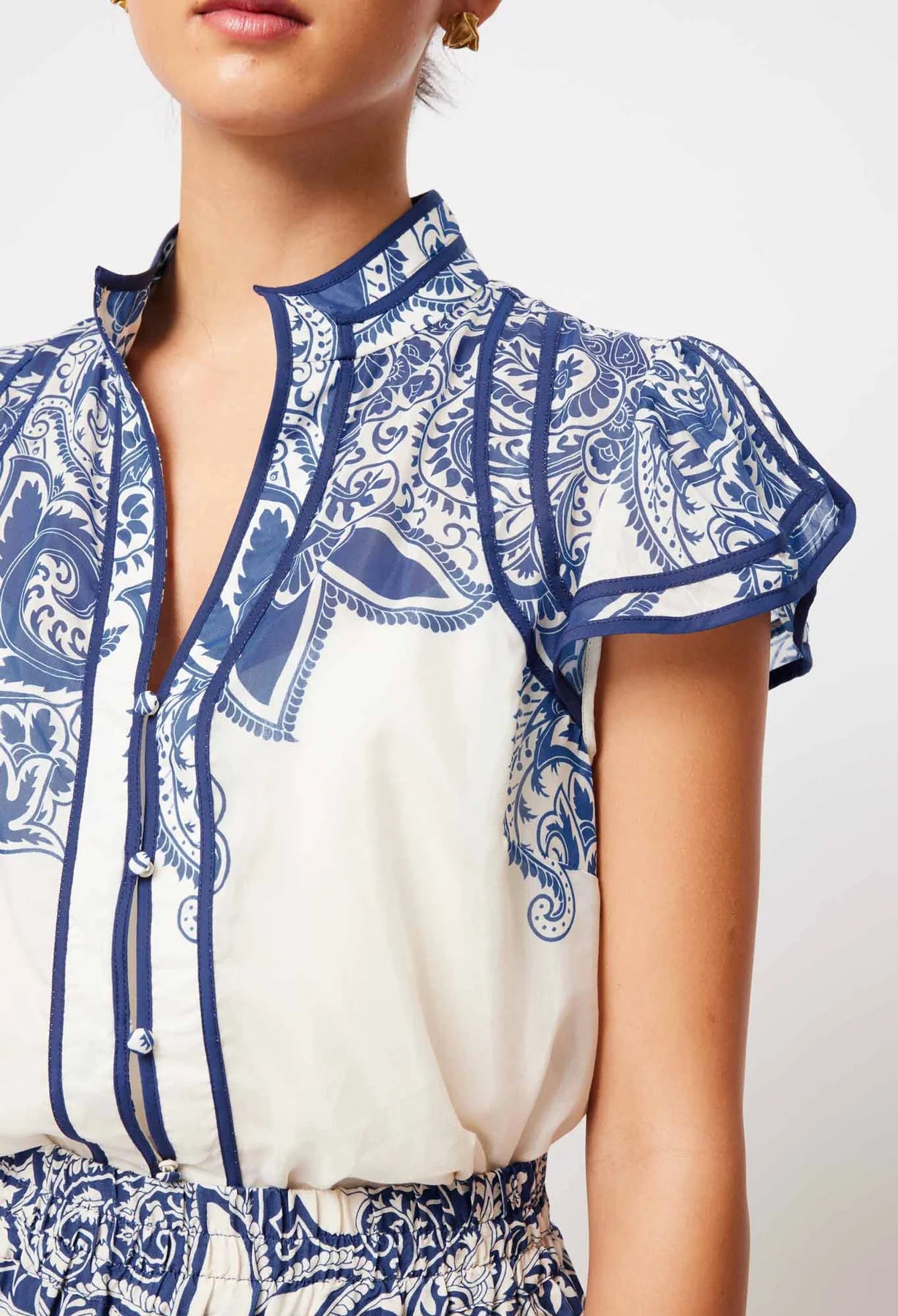 Once Was - Panama Cotton Silk Top - Bone Paisley