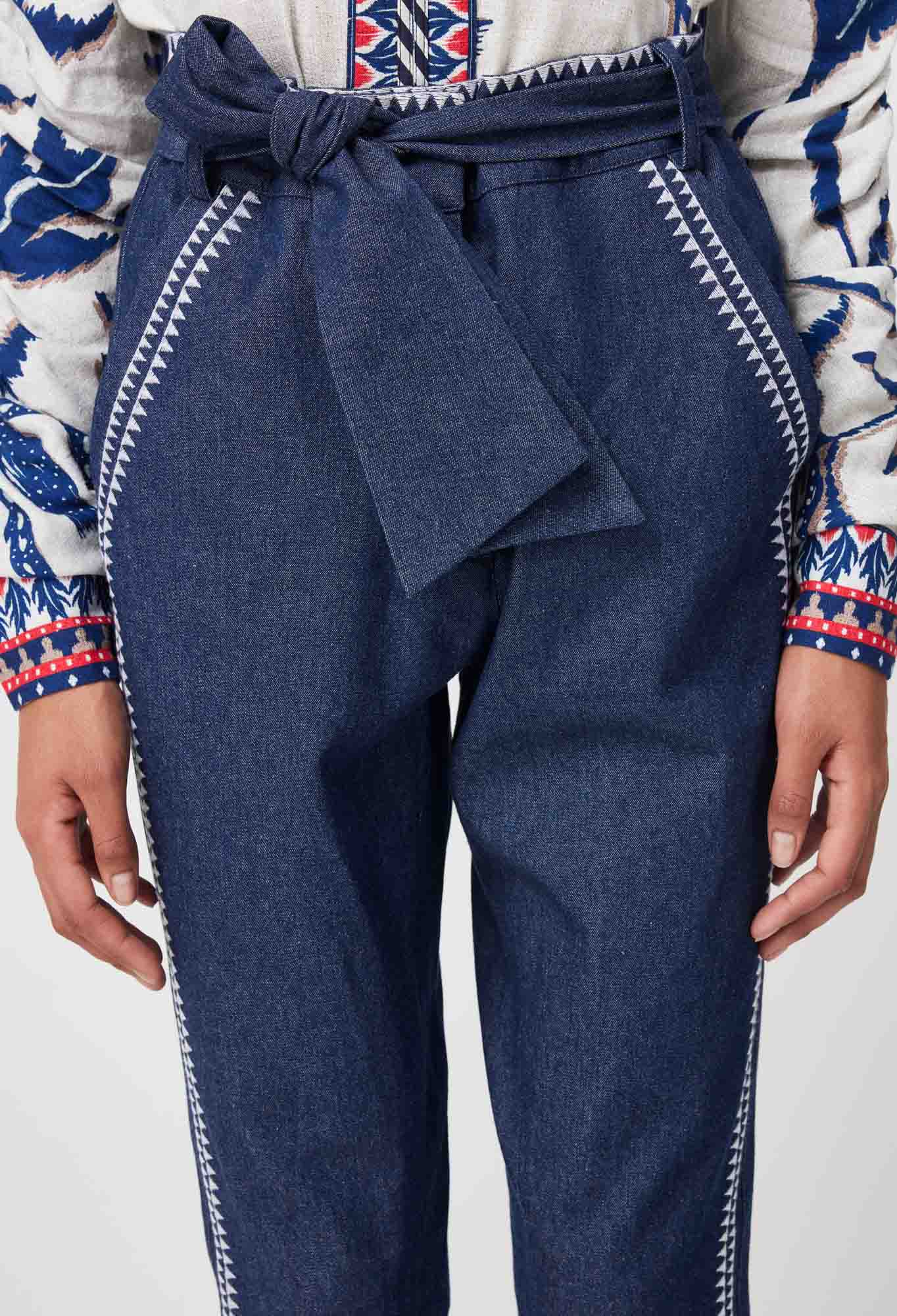 Once Was - Delray Embroidered Cotton Denim Pant - Dark Denim