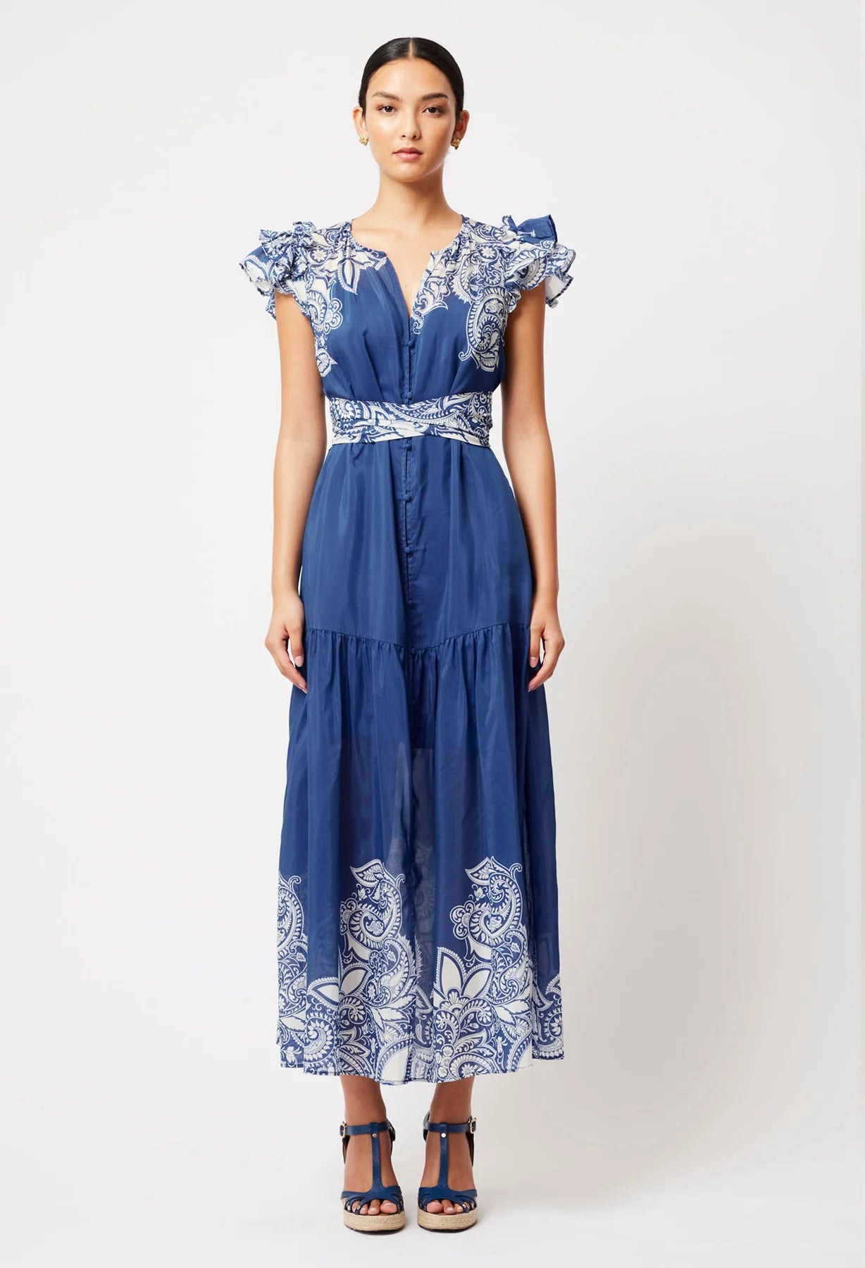 Once Was - Paradiso Cotton Silk Dress - Nautique Paisley