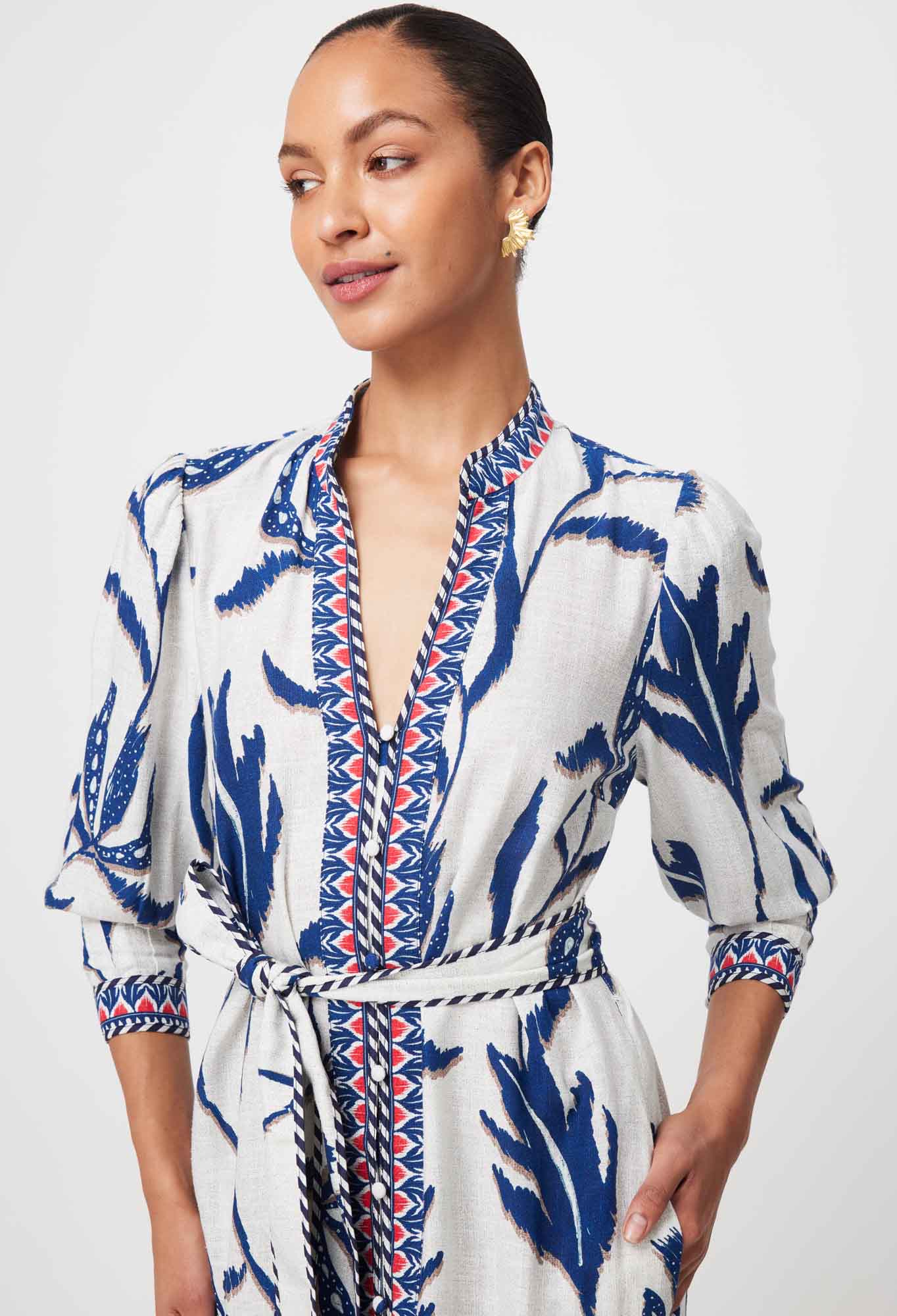 Once Was - Eudora Linen Viscose Dress - Palm Shadow